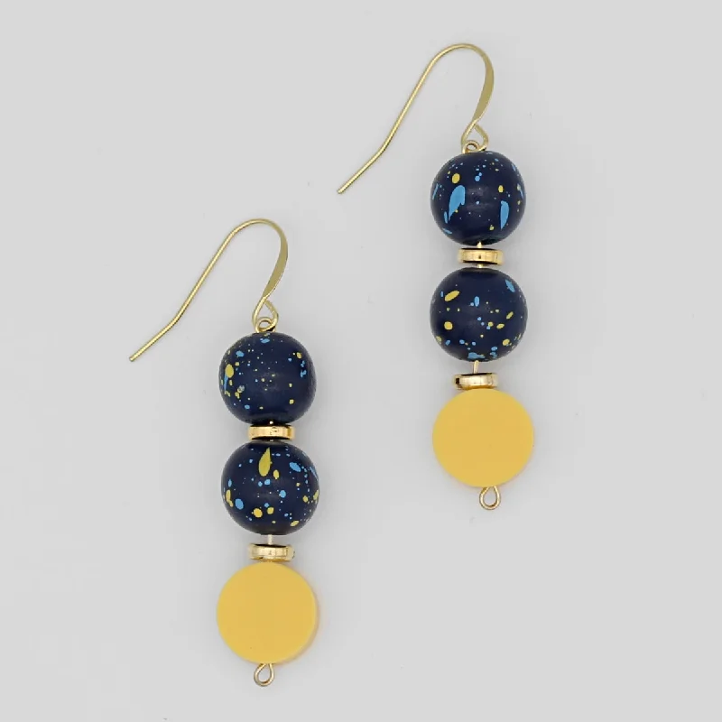 Hoop earrings with crescent moon shapes for a celestial and mystical appearance-Yellow and Blue Speckled Dangle Earrings