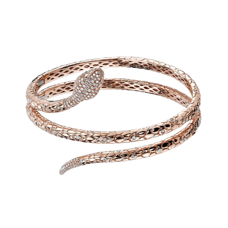 Best necklaces and pendants with opal and gold for a vibrant, luxurious contrast-Snake Hinged Diamond Cuff - Rose Gold