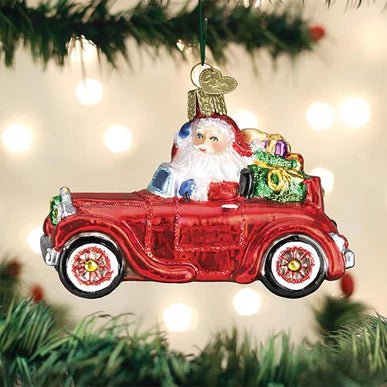 Necklaces and pendants with custom designs for a completely unique jewelry piece-Old World Christmas - Santa in Antique Car