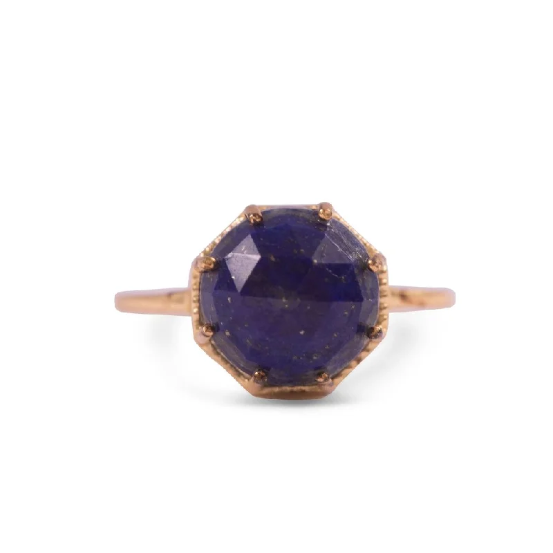 Stunning necklaces and pendants with amethyst gemstones for a calming effect-***Gold Plated Ring with Lapis - Size