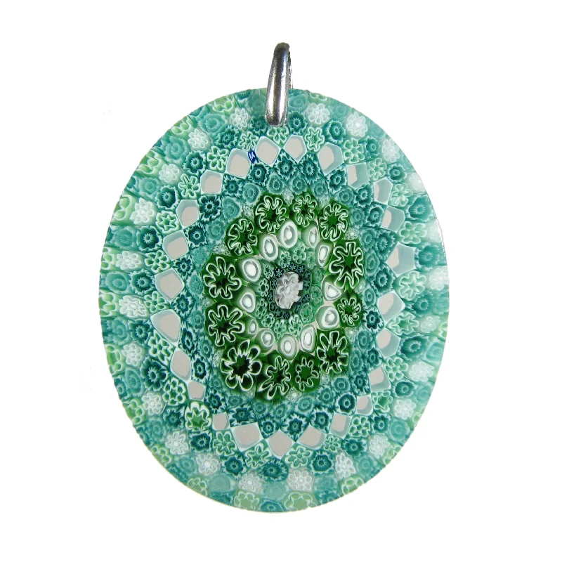 Best necklaces and pendants with adjustable chains for a customizable fit-Green Murrina Millefiori Murano glass oval pendant (50)