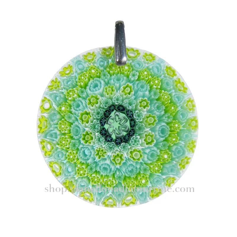 Necklaces and pendants with celestial starburst designs for a radiant look-Green Murrina Millefiori Murano glass round pendant (27) ⌀ 35 mm