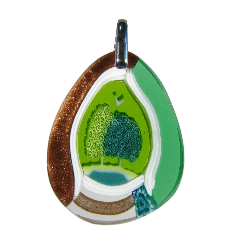 Stunning necklaces and pendants with sapphire gemstones for a luxurious blue hue-Green Murrina Paesaggio Drop-shaped Murano glass pendant