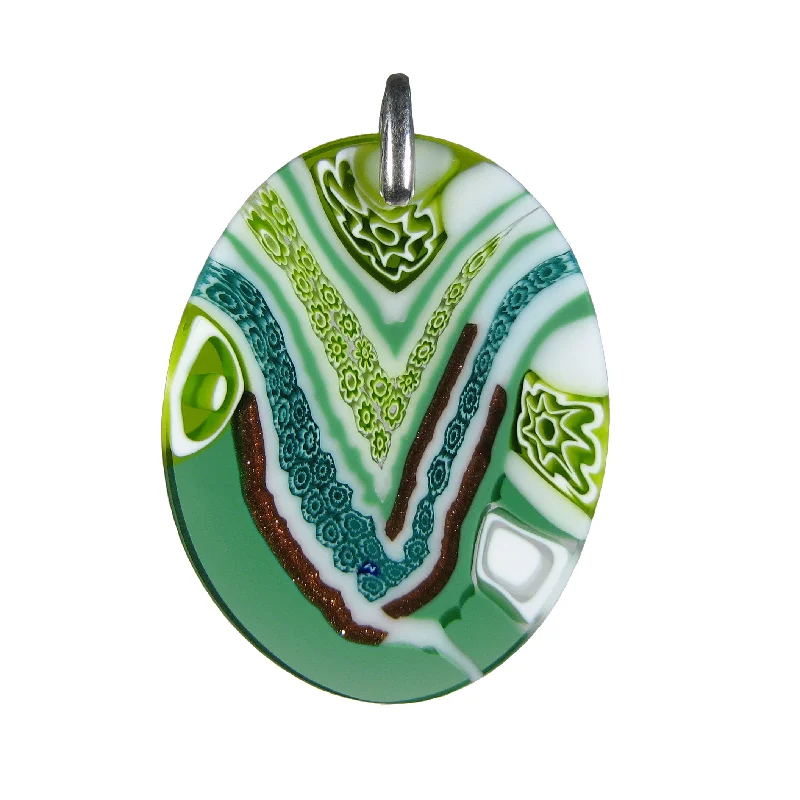 Best necklaces and pendants with rose gold for a warm and romantic appeal-Green Murrina Quadrone Murano glass oval pendant