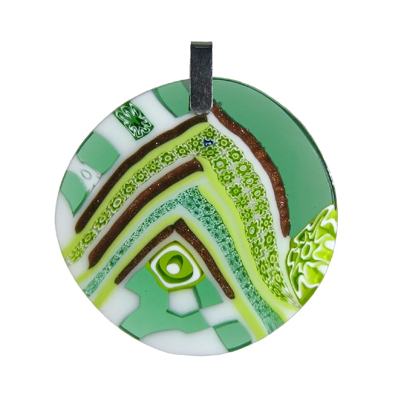 Stunning necklaces and pendants with ruby gemstones for a luxurious red hue-Green Murrina Quadrone Murano glass round pendant