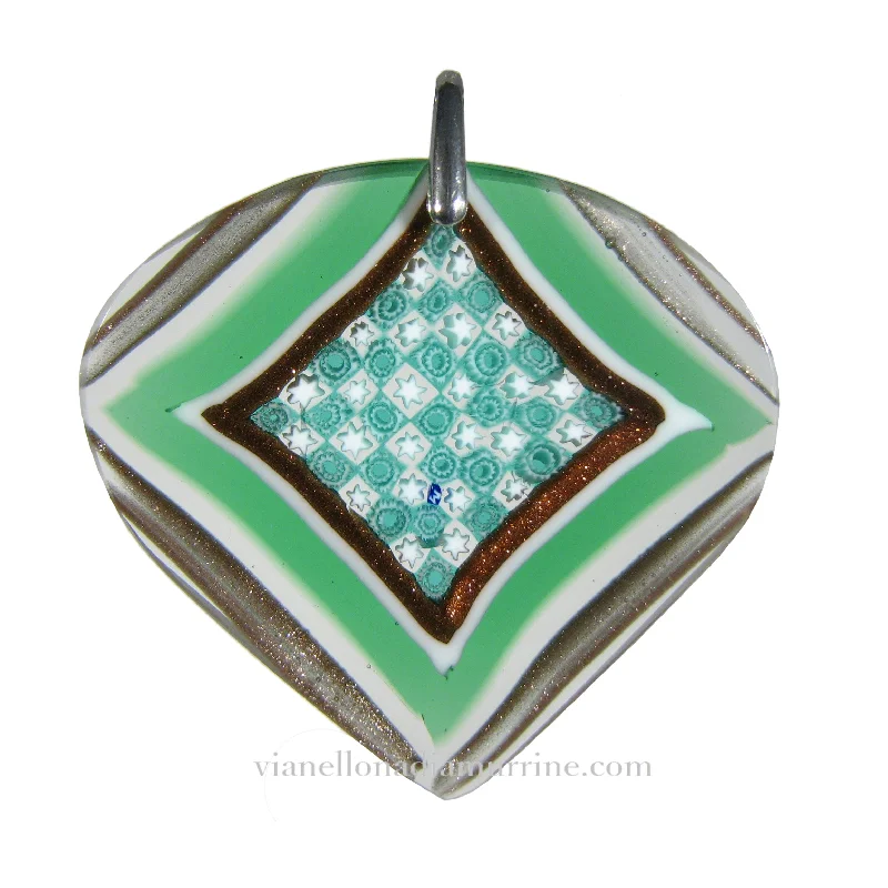 Necklaces and pendants with ocean-inspired designs for a refreshing, beachy feel-Green Murrina Scacchiera Murano glass fan-shaped pendant