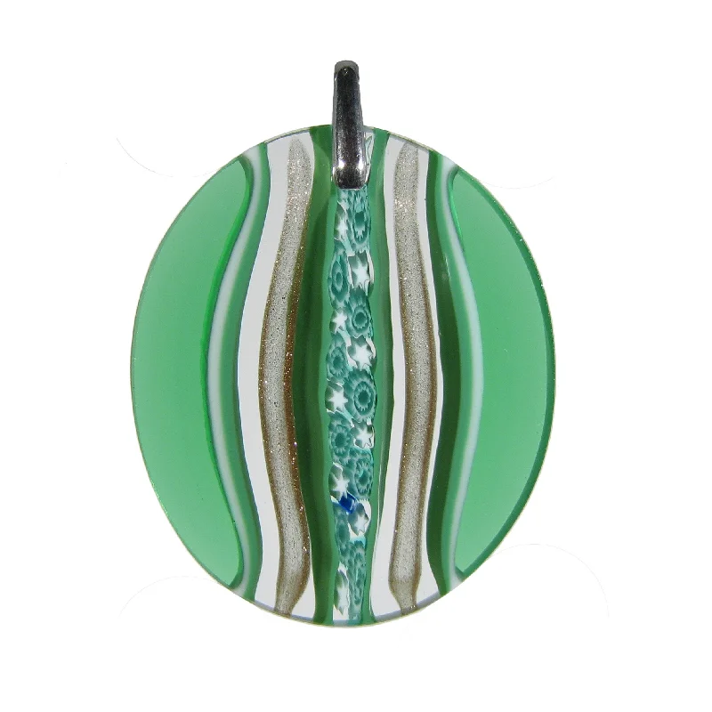 Best necklaces and pendants with intertwined designs for a symbol of unity-Green Murrina Scacchiera Murano glass oval pendant