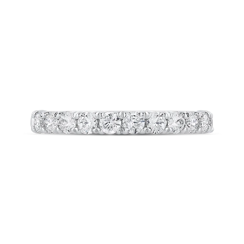 Trendy necklaces and pendants with geometric shapes for a modern aesthetic-Half Eternity Round Diamond Wedding Band In 14K White Gold