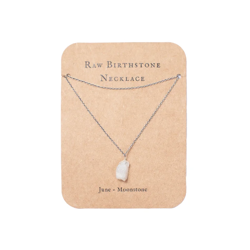 Simple necklaces and pendants with tiny charms for a delicate and casual vibe-***June Raw Birthstone Necklace in Sterling Silver (Moonstone) Moonstone 18" + 2" extender