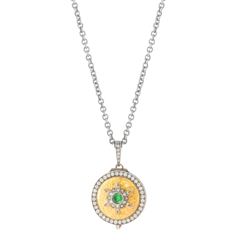 Necklaces and pendants with celestial starburst designs for a radiant look-Starburst Locket - Diamond and Tsavorite