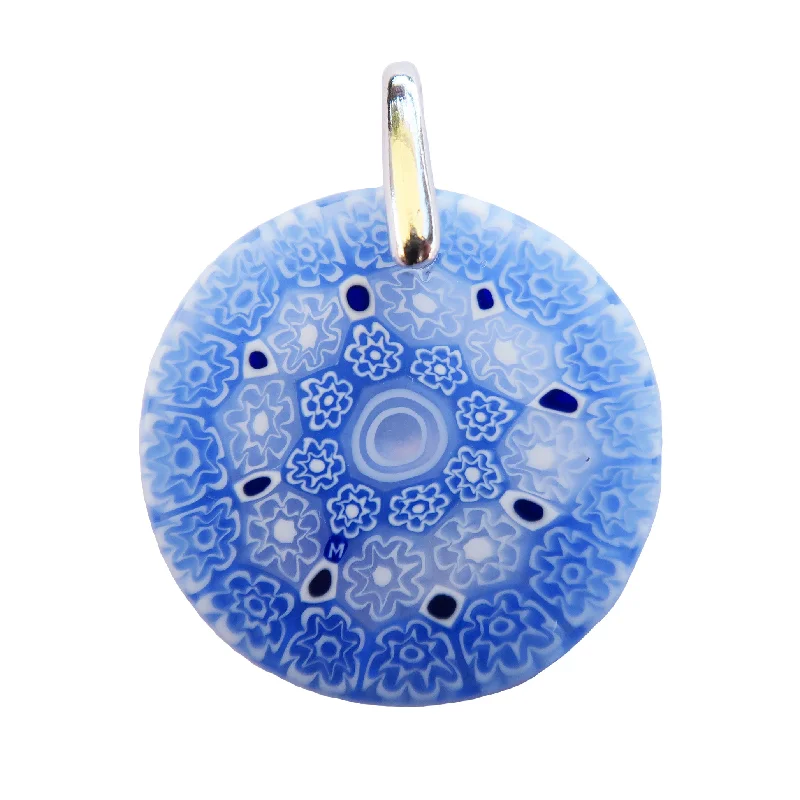 Unique necklaces and pendants with engraved messages for a sentimental gift-Light Blue Millefiori Round Pendant (20) ø 27 mm