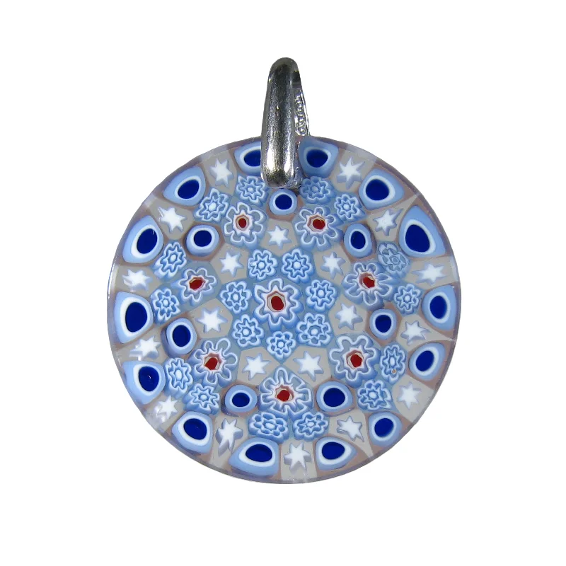 Best necklaces and pendants with cubic zirconia for a budget-friendly dazzling effect-Light blue Millefiori Round Pendant (25) ø 27 mm