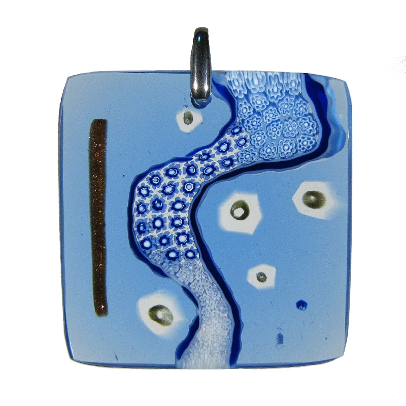 Best necklaces and pendants with intertwined designs for a symbol of unity-Light Blue Murrina "Klimt" Murano glass square pendant