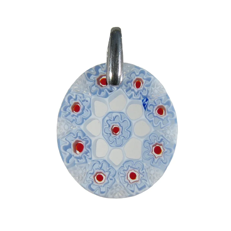 Necklaces and pendants with lock and key designs for a symbolic gesture-Light Blue Murrina Millefiori Murano glass oval pendant (15)