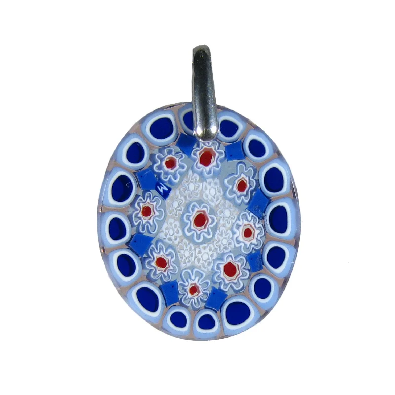 Necklaces and pendants with lotus flower designs for a spiritual, peaceful vibe-Light Blue Murrina Millefiori Murano glass oval pendant (20)