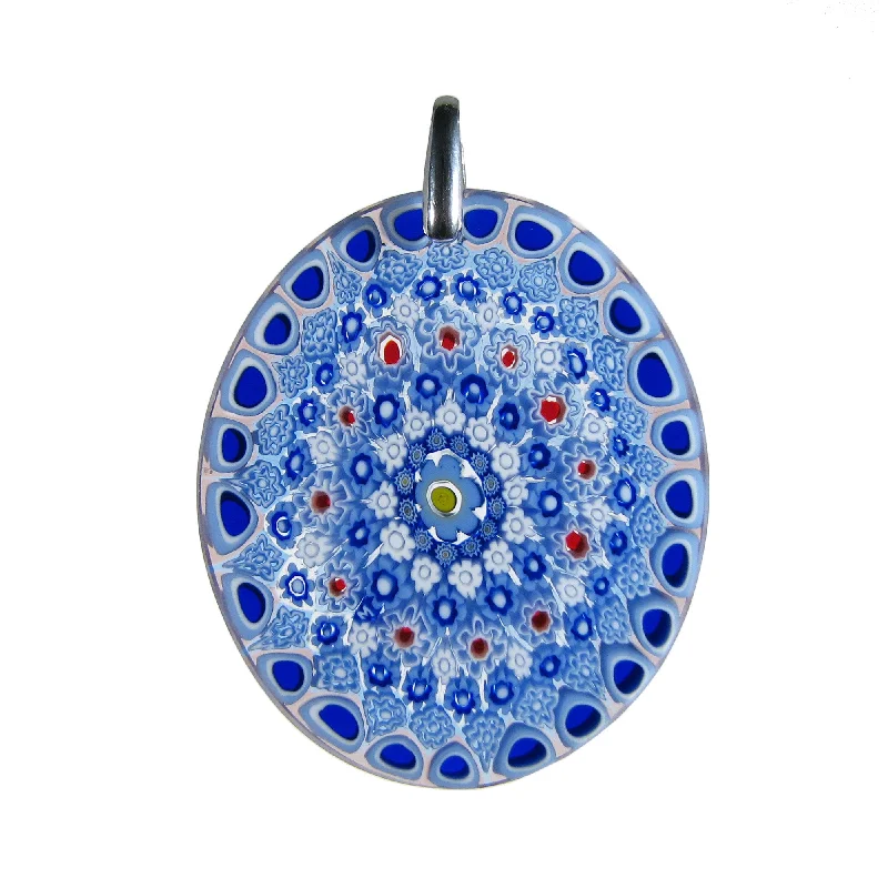 Beautiful necklaces and pendants with diamond halo settings for extra brilliance-Light Blue Murrina Millefiori Murano glass oval pendant (27) 33 x 39 mm