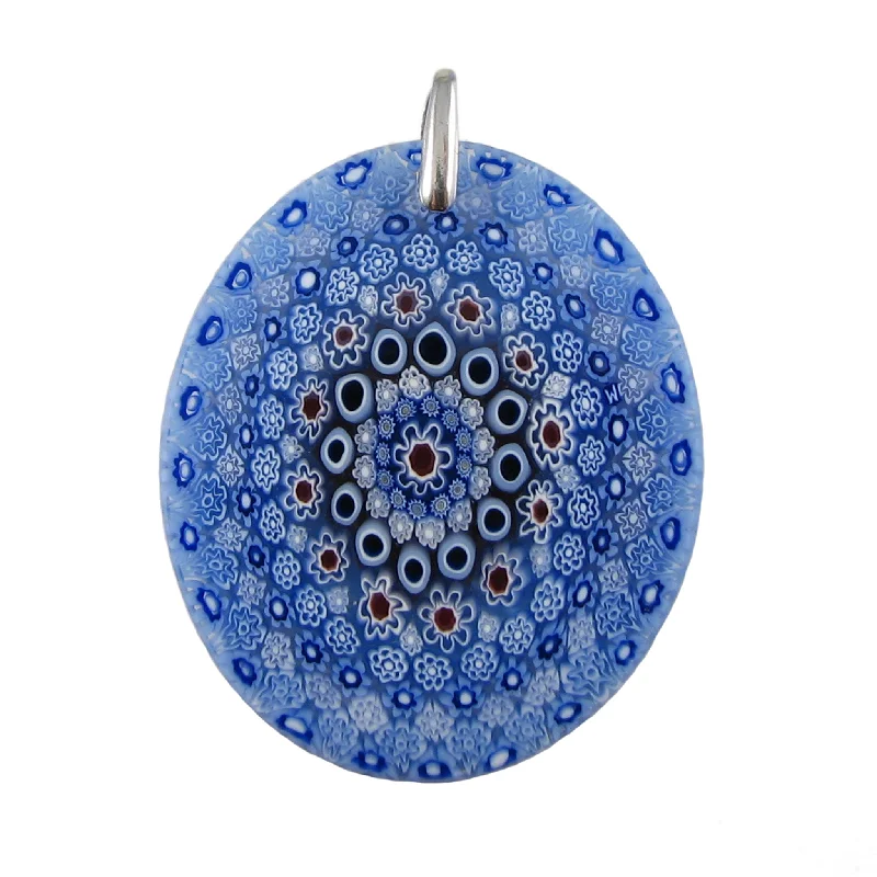 Necklaces and pendants with abstract shapes for a modern, creative appearance-Light blue Murrina Millefiori Murano glass oval pendant (32)