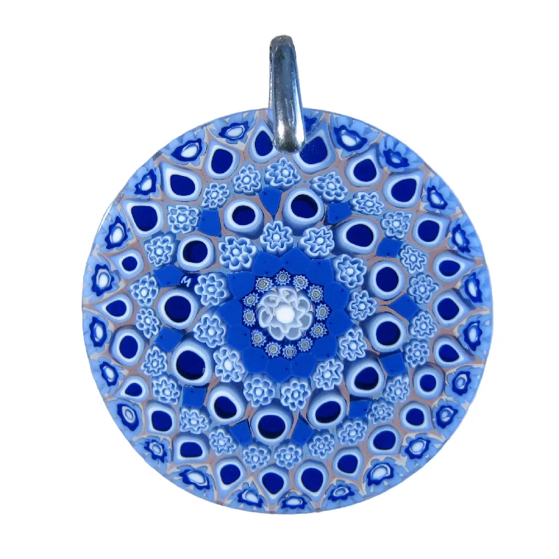 Unique necklaces and pendants with tree of life motifs for nature-inspired elegance-Light blue Murrina Millefiori Murano glass round pendant (27) ⌀ 37 mm