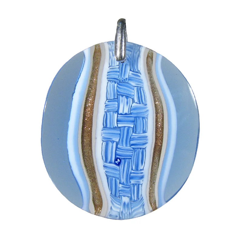 Stunning necklaces and pendants with aquamarine stones for a serene effect-Light blue Murrina Scacchiera Murano glass oval pendant