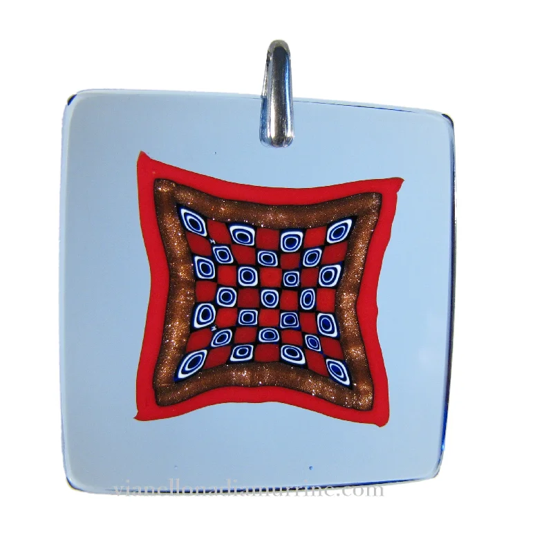 Best necklaces and pendants with butterfly pendants for a delicate, light style-Light Blue Murrina Scacchiera Murano glass square pendant