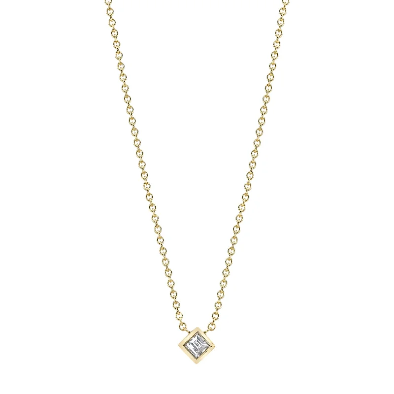 Best necklaces and pendants with black diamonds for an edgy, bold statement-Solitaire Carre Diamond Bezel Necklace