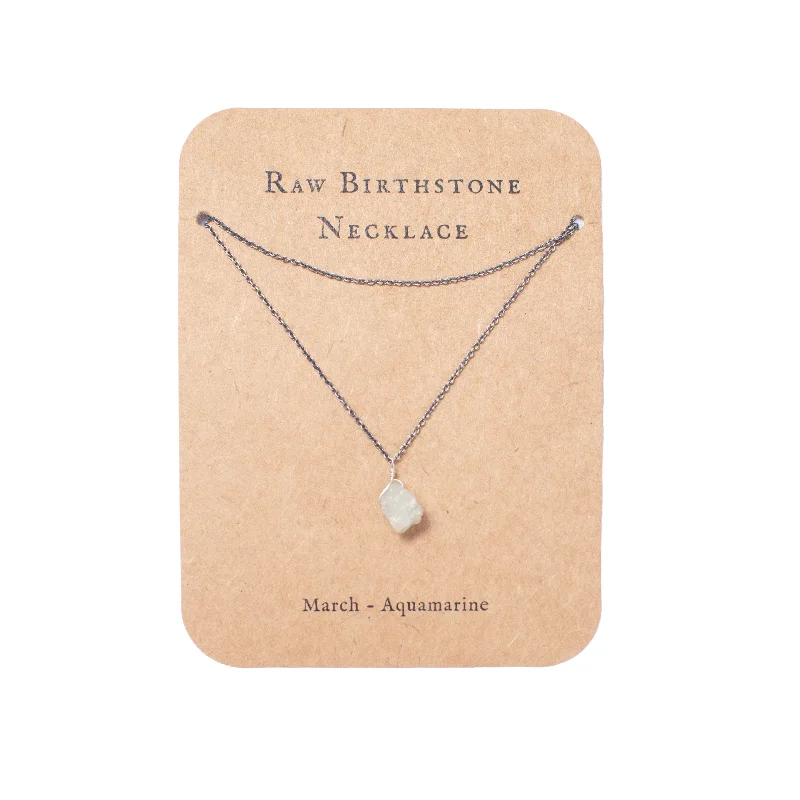 Unique necklaces and pendants with engraved messages for a sentimental gift-***March Raw Birthstone Necklace in Sterling Silver (Aquamarine) Aquamarine 18" + 2" extender