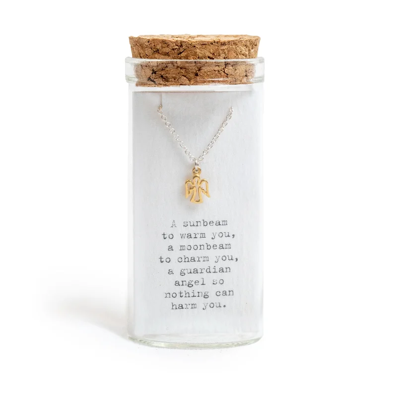 Necklaces and pendants with star-shaped designs for a whimsical, celestial touch-Message in a Bottle Collection - Necklace - Gold Angel Outline