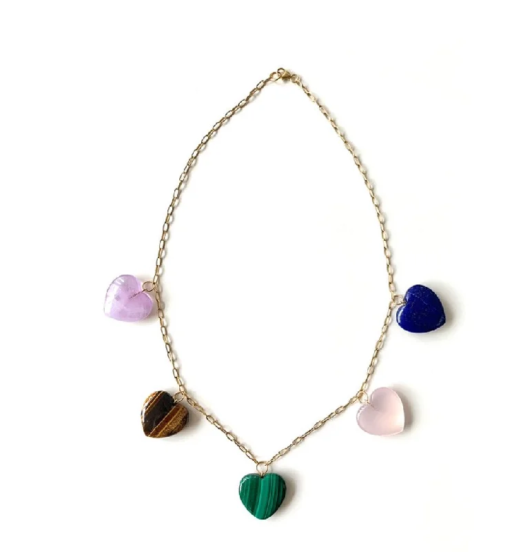 Trendy necklaces and pendants with statement pieces for a bold fashion statement-Multi Gem Heart Necklace