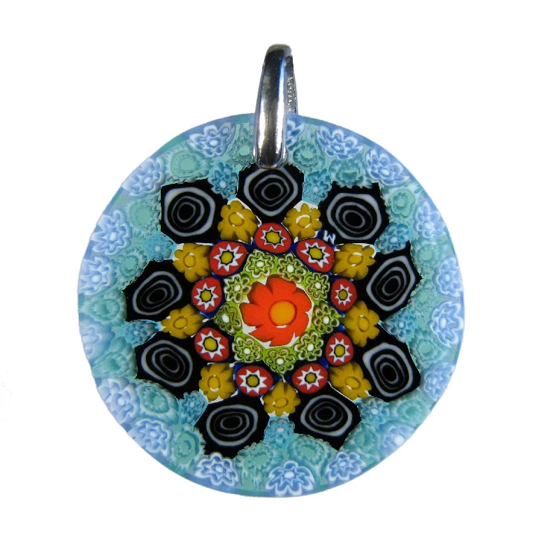 Unique necklaces and pendants with gemstones for a colorful and vibrant statement-Multicolor Aquamarine Millefiori Round Pendant (25) ø 32 mm