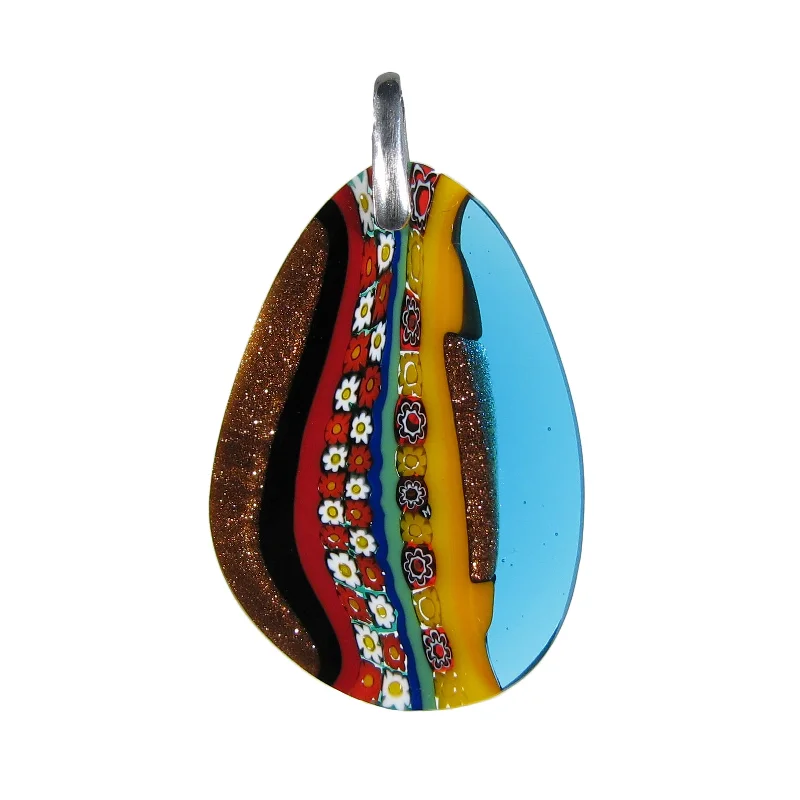 Elegant necklaces and pendants with diamond accents for added sparkle-Multicolor Aquamarine Murrina Inglesina Drop-shaped Murano glass pendant