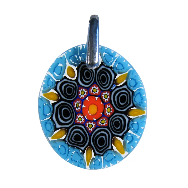 Best necklaces and pendants with vintage lockets for a nostalgic, sentimental look-Multicolor Aquamarine Murrina Millefiori Murano glass oval pendant (20)