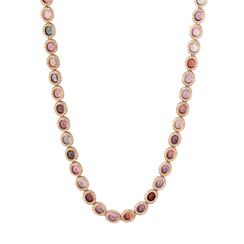 Best necklaces and pendants with layered designs for a chic, stacked look-Spinel & Diamond Indo Russian Flat Oval Link Necklace - Multicolor