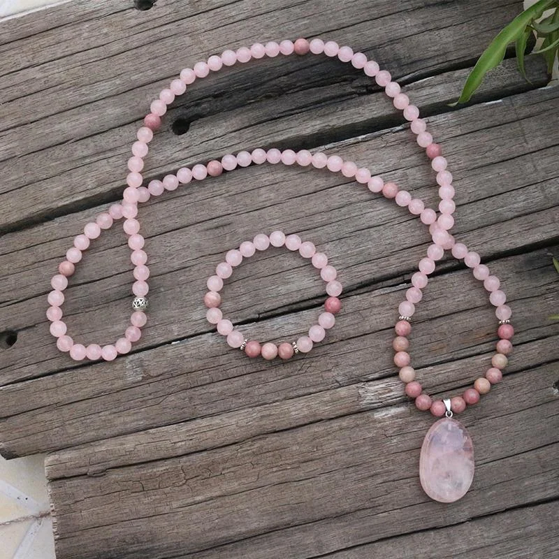 Beautiful necklaces and pendants with diamond halo settings for extra brilliance-Rhodochrosite 108 Love Mala