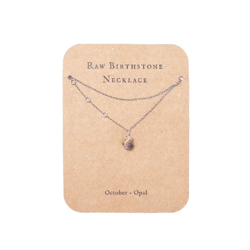 Necklaces and pendants with custom engravings for a personal, meaningful gift-***October Raw Birthstone Necklace in Sterling Silver (Opal) Opal 18" + 2" extender