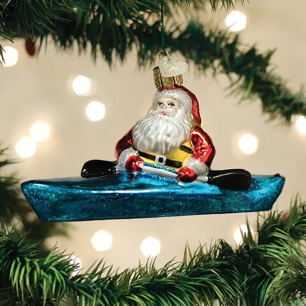 Elegant necklaces and pendants with infinity symbols for timeless designs-Old World Christmas - Santa in a kayak