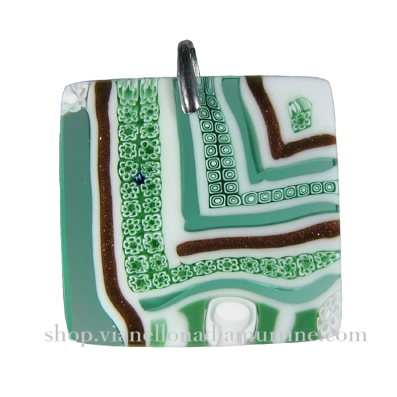 Beautiful necklaces and pendants with geometric shapes for a modern, artistic design-Green Murrina Quadrone Murano glass square pendant