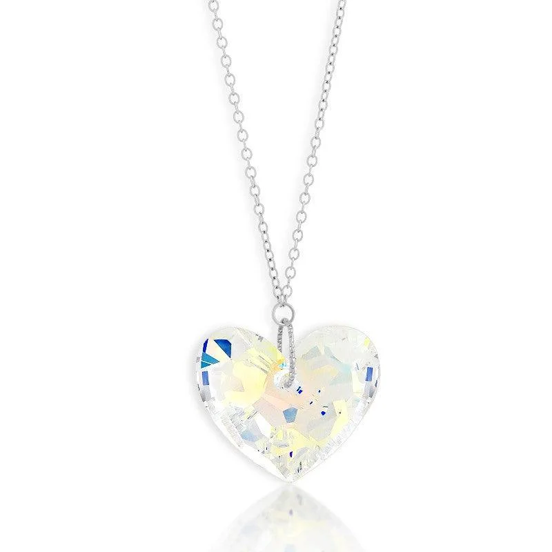 Necklaces and pendants with celestial starburst designs for a radiant look-Sterling Silver AB Swarovski Crystal Heart Necklace