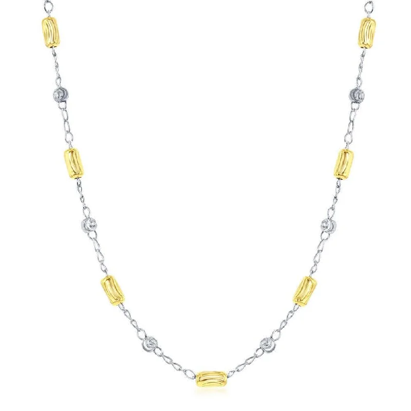 Layered necklaces and pendants for a trendy and fashionable stacked look-Sterling Silver Alternating Two Tone Beads Necklace