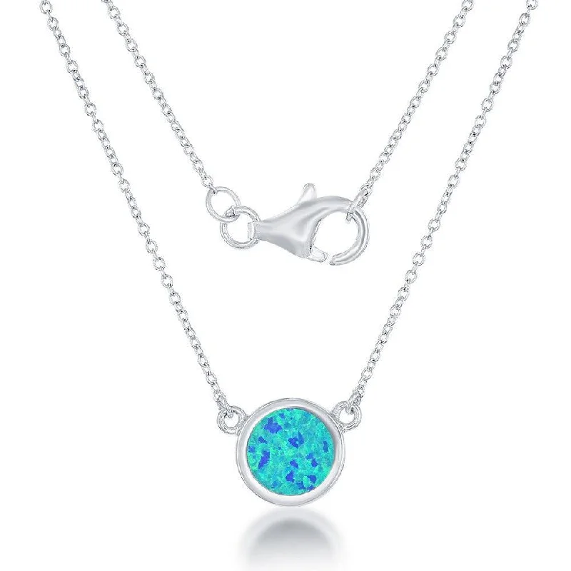 Unique necklaces and pendants with gemstones for a colorful and vibrant statement-Sterling Silver Blue Inlay Opal Disc Necklace