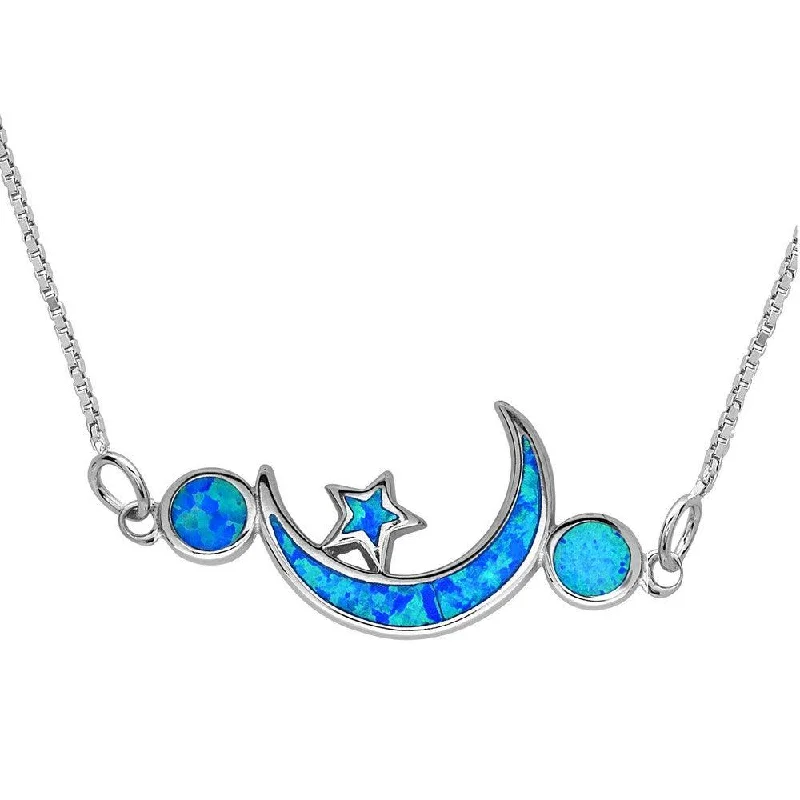 Unique necklaces and pendants with tree of life motifs for nature-inspired elegance-Sterling Silver Blue Opal Moon with Star Necklace