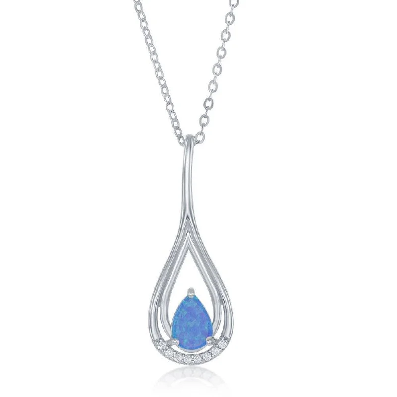 Best necklaces and pendants with black diamonds for an edgy, bold statement-Sterling Silver Blue Opal Pear Shaped CZ Pendant