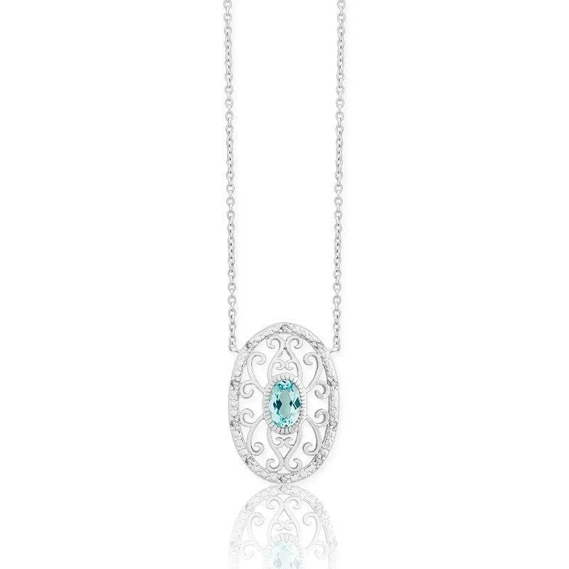 Best necklaces and pendants with matching rings for a coordinated jewelry set-Sterling Silver Blue Topaz Oval Diamond Necklace