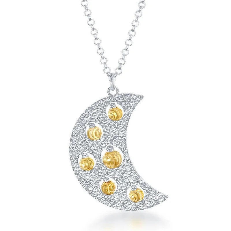 Best necklaces and pendants with black diamonds for an edgy, bold statement-Sterling Silver Crescent Moon Two Tone Necklace