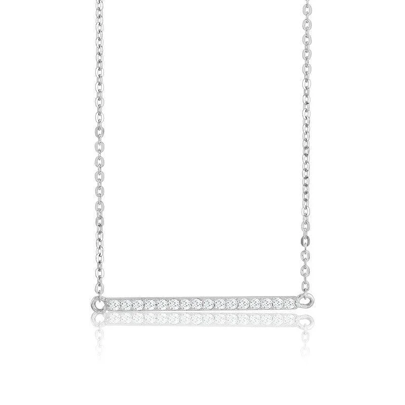 Beautiful necklaces and pendants with moon and star charms for a dreamy effect-Sterling Silver CZ Bar Necklace