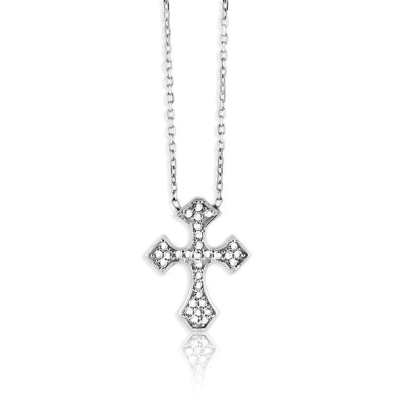 Simple necklaces and pendants with bar pendants for a sleek modern design-Sterling Silver CZ Cross Design Necklace