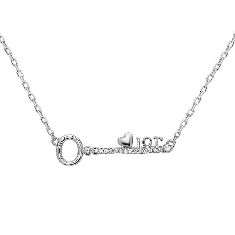 Best necklaces and pendants with gemstone clusters for a bold and colorful effect-Sterling Silver CZ Key with Heart and "10 T" Necklace