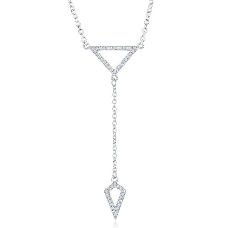 Necklaces and pendants with clear quartz for a pure and radiant look-Sterling Silver CZ Open Triangle with Y Design Necklace