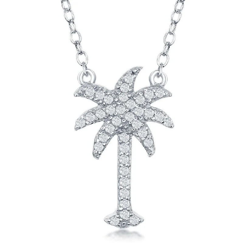 Best necklaces and pendants with heart-shaped lockets for a sentimental keepsake-Sterling Silver CZ Palm Tree Necklace