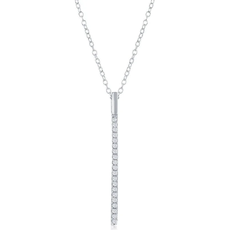 Beautiful necklaces and pendants with layered chains for a fashionable, chic look-Sterling Silver CZ Vertical Bar Necklace