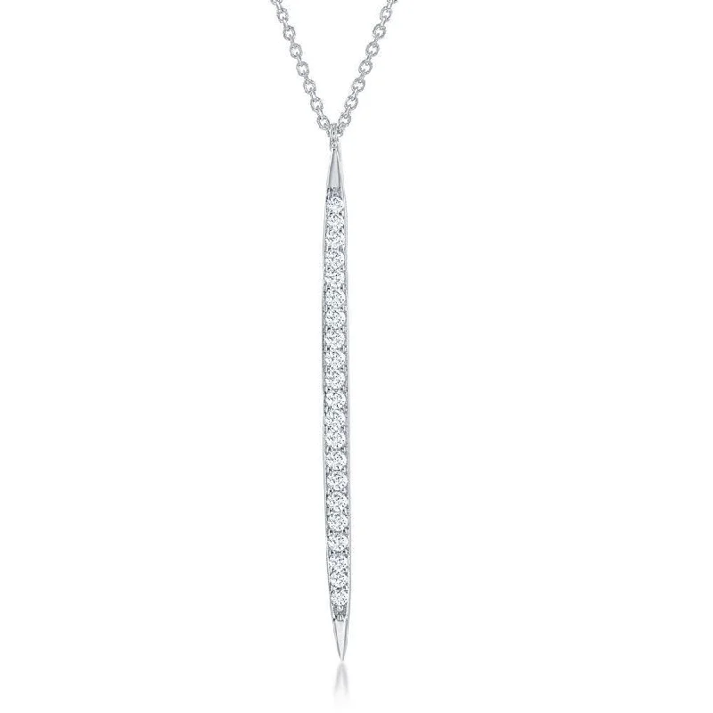 Best necklaces and pendants with intricate beadwork for a bohemian-inspired look-Sterling Silver CZ Vertical Bar Necklace